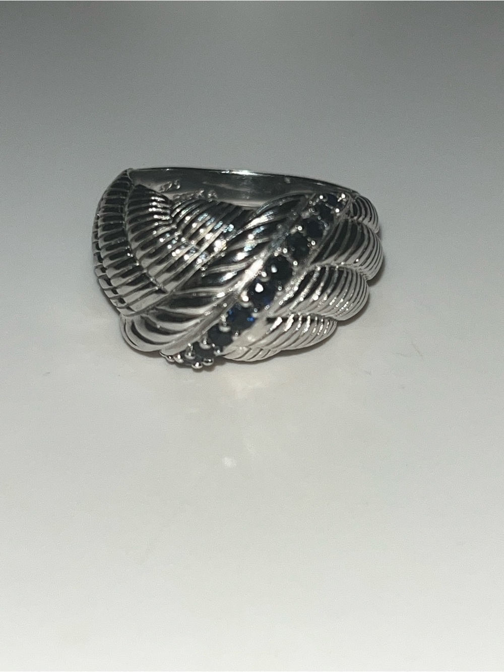 Judith Ripka 925 Sterling Silver Blue Stone Crossover Statement Ring